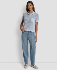 Женский вязаный свитер-поло DKNY с короткими рукавами 1161628726 (Голубой M)