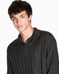Чоловічий трикотажний светр Armani Exchange з коміром на блискавці 1162782499 (Зелений 3XL)