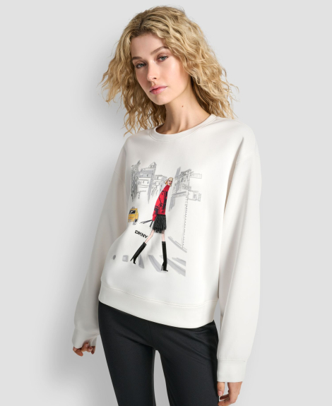 Женский свитшот DKNY с принтом и стразами 1160832132 (Молочный XL)