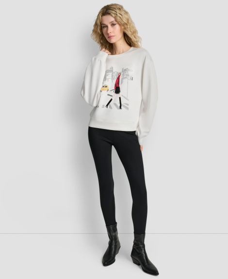 Женский свитшот DKNY с принтом и стразами 1160832132 (Молочный XL)