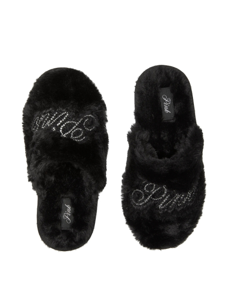 Женские тапочки из экомеха Victoria's Secret Pink с логотипом из страз 38-39 (7-8 US) 25 см Черный 1159846770