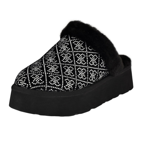 Женские бархатные тапочки на меху Guess со стразами 37,5 (7 US) 25 см Черный 1159851012