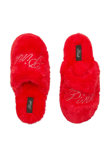 Жіночі капці з екомеху Victoria's Secret Pink з логотипом зі страз 38-39 (7-8 US) 25 см Червоний 1159865524