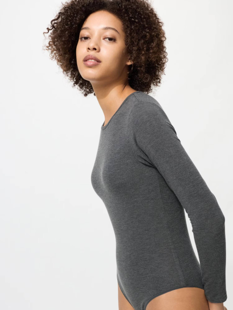 Боди с длинным рукавом HEATTECH UNIQLO со вшитыми чашечками 1159853818 (Серый S)