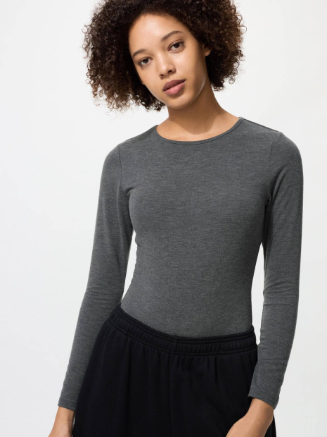 Боди с длинным рукавом HEATTECH UNIQLO со вшитыми чашечками 1159853818 (Серый S)