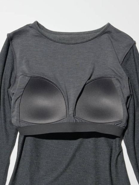 Боди с длинным рукавом HEATTECH UNIQLO со вшитыми чашечками 1159853819 (Серый M)
