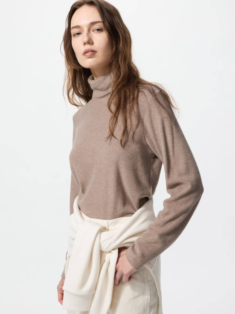 Флисовый лонгслив HEATTECH UNIQLO водолазка 1159858276 (Бежевый M)