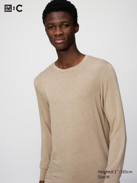 Мужской лонгслив из кашемировой смеси UNIQLO с технологией HEATTECH 1160049944 (Бежевый XL)