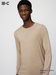 Мужской лонгслив из кашемировой смеси UNIQLO с технологией HEATTECH 1160048903 (Бежевый L)