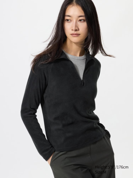 Толстовка флісова UNIQLO з напівблискавкою 1159854532 (Чорний M)