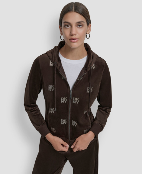 Женская велюровая толстовка DKNY с логотипом из страз 1161035671 (Коричневый M)