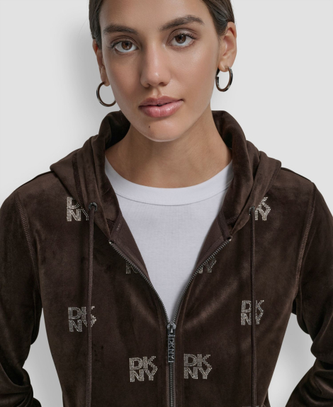 Женская велюровая толстовка DKNY с логотипом из страз 1161035671 (Коричневый M)