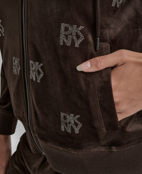 Женская велюровая толстовка DKNY с логотипом из страз 1161035671 (Коричневый M)