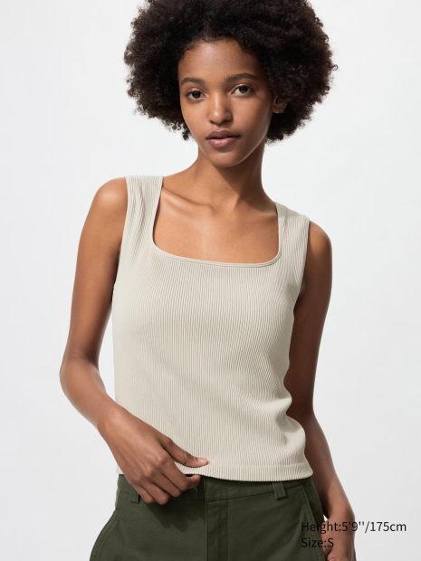 Еластичний топ у рубчик UNIQLO зі вшитими чашками 1159843415 (Бежевий S)