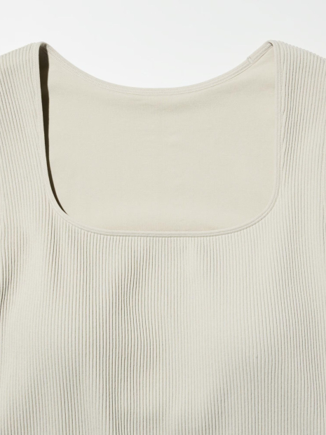 Еластичний топ у рубчик UNIQLO зі вшитими чашками 1159843415 (Бежевий S)