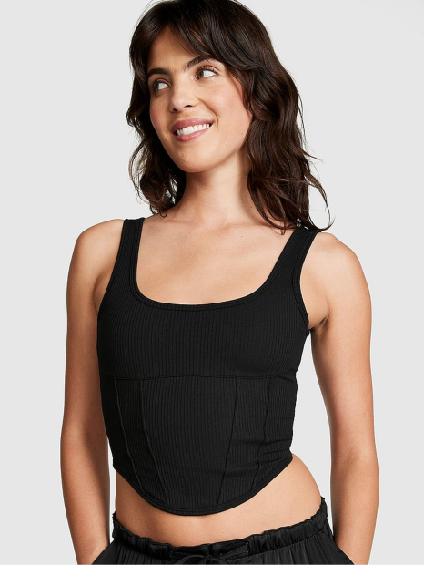 Женский топ Victoria's Secret Pink в рубчик 1159847137 (Черный S)