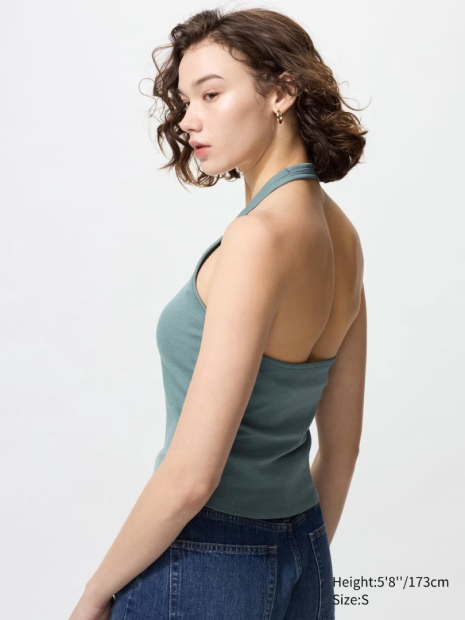 Женский топ-халтер UNIQLO AIRism со вшитыми чашками 1159850561 (Зеленый L)