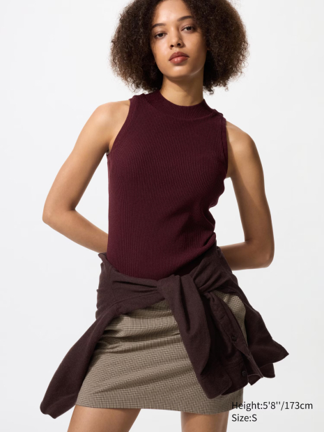 Женский вязаный топ Uniqlo со вшитыми чашечками 1159857363 (Бордовый XL)