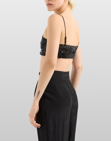 Жіночий укорочений топ Armani Exchange з паєтками 1159860062 (Чорний L)