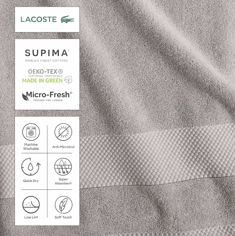 Банное полотенце Lacoste из антимикробного хлопка Supima 1159820082 (Серый One size)