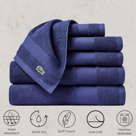 Комплект полотенец Lacoste Heritage Anti-Microbial Supima Cotton набор из 6 шт 1159820596 (Синий One size)