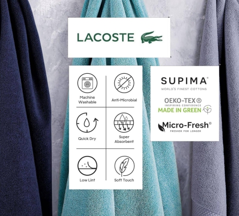 Комплект полотенец Lacoste Heritage Anti-Microbial Supima Cotton набор из 6 шт 1159820596 (Синий One size)