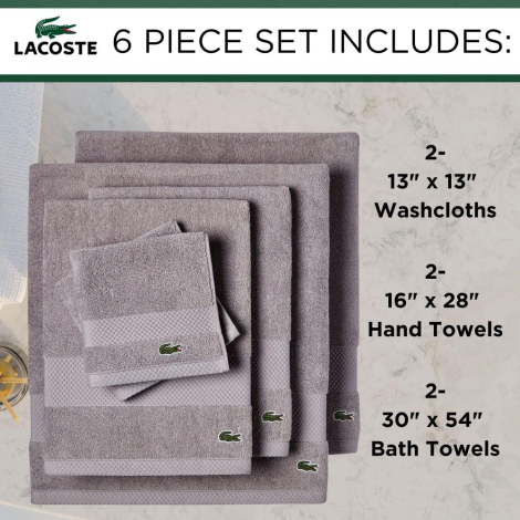 Комплект рушників Lacoste Heritage Anti-Microbial Supima Cotton набір з 6 шт 1159841514 (Сірий One size)