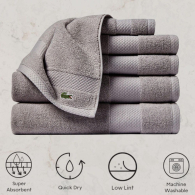 Комплект рушників Lacoste Heritage Anti-Microbial Supima Cotton набір з 6 шт 1159841514 (Сірий One size)