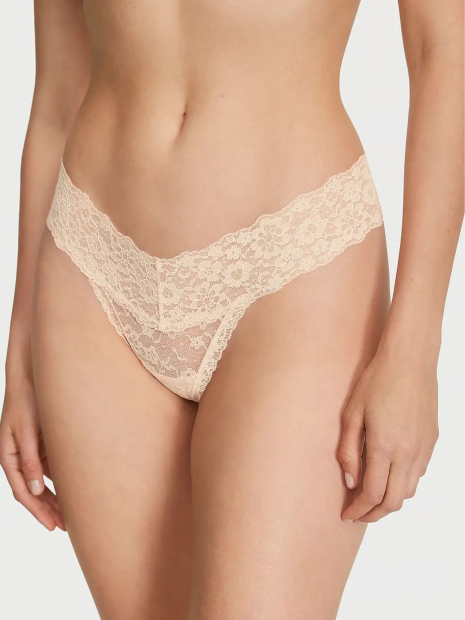 Кружевные трусики тонг Victoria's Secret 1159804705 (Бежевый, XS)