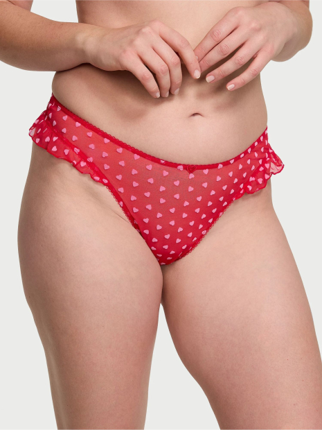 Сітчасті трусики тонг Victoria's Secret із сердечками 1159838754 (Червоний S)