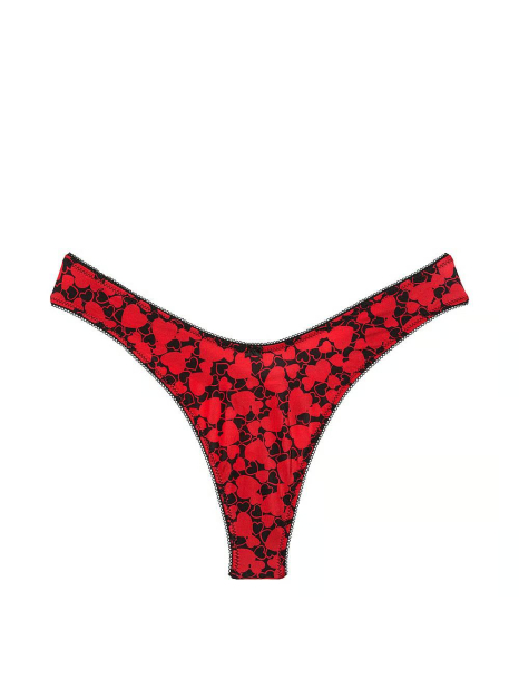 Гладкие трусики тонг Victoria's Secret с принтом 1159838489 (Черный/Красный L)
