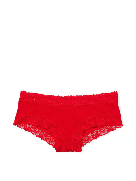 Женские трусики чики в рубчик Victoria's Secret PINK с кружевом 1159839201 (Красный M)