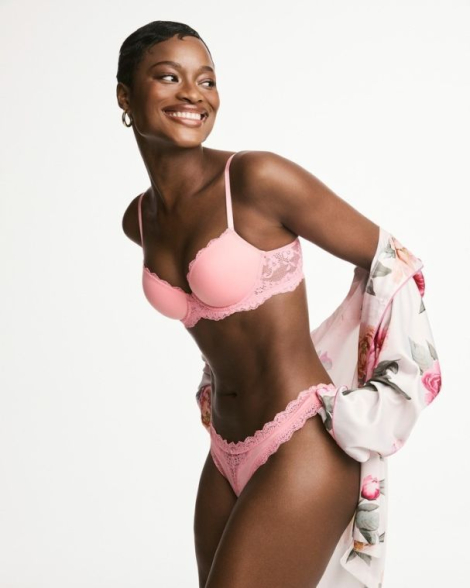 Женские трусики с кружевом Victoria's Secret бикини 1159838827 (Розовый XL)