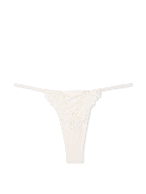 Сетчатые трусики тонг Victorias Secret с вышивкой 1159839412 (Молочный XL)