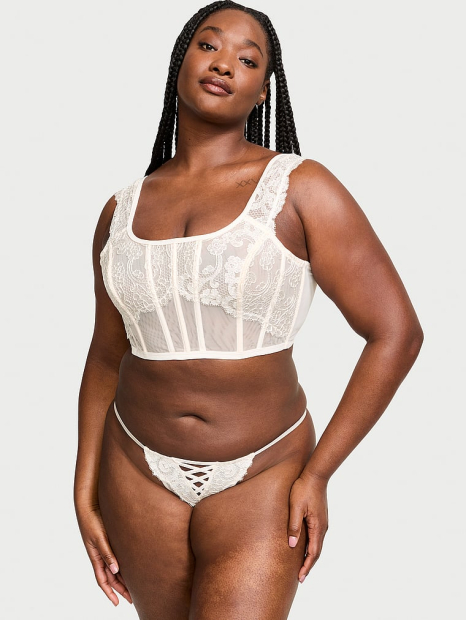 Сетчатые трусики тонг Victorias Secret с вышивкой 1159839412 (Молочный XL)