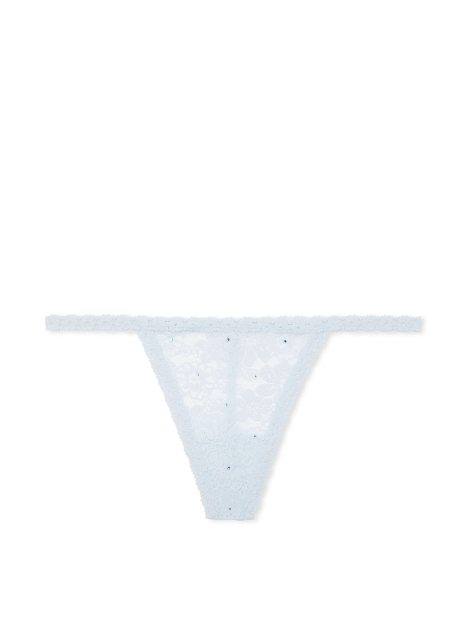 Женские кружевные трусики стринги Victoria's Secret Pink со стразами 1159839248 (Голубой S)