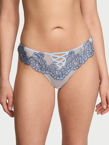 Сетчатые трусики бразильяны Victorias Secret с вышивкой 1159839415 (Голубой M)