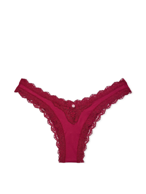Жіночі трусики бразіліану Victoria's Secret з мереживом 1159840515 (Бордовий L)