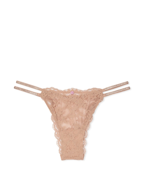 Кружевные трусики со стразами Victoria's Secret бразильяны 1159841879 (Бежевый M)