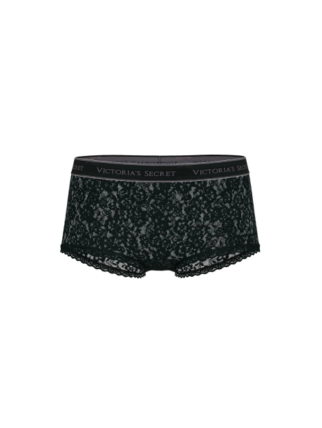 Кружевные трусики шортики Victoria's Secret с логотипом 1159843620 (Черный L)