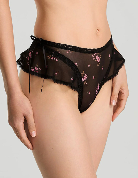 Кокетливые женские трусики тонг Victoria's Secret с цветочным принтом 1159843671 (Черный XS)