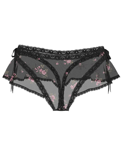 Кокетливые женские трусики тонг Victoria's Secret с цветочным принтом 1159843671 (Черный XS)