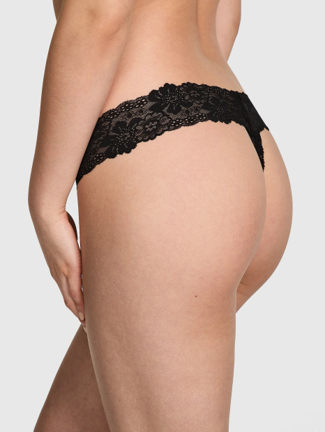 Женские кружевные трусики Victoria's Secret Pink тонг 1159844025 (Черный M)
