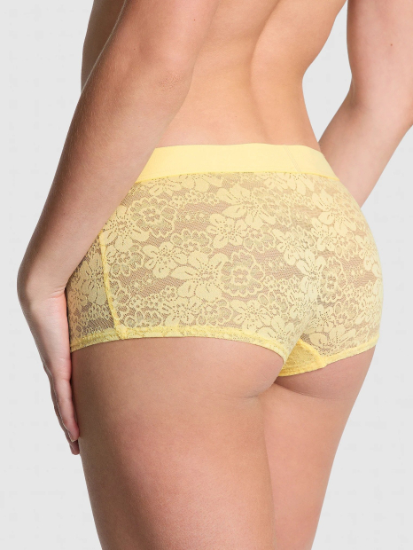 Мереживні трусики шортики Victoria's Secret Pink з обробкою зі страз 1159844992 (Жовтий L)