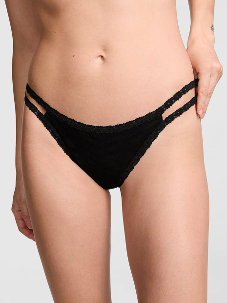 Жіночі бавовняні трусики Тонг Victoria's Secret Pink 1159845004 (Чорний S)