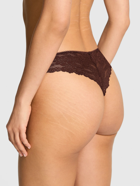 Женские трусики тонг Victoria's Secret Pink с кружевом 1159845876 (Коричневый M)