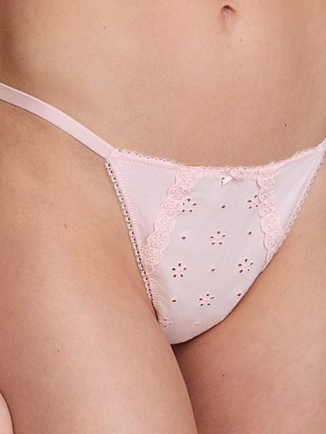 Бавовняні трусики стрінги Victoria's Secret з ажурною вишивкою 1159847218 (рожевий M)