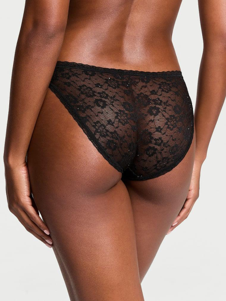 Кружевные женские трусики бикини с блестками Victoria's Secret 1159848971 (Черный XL)