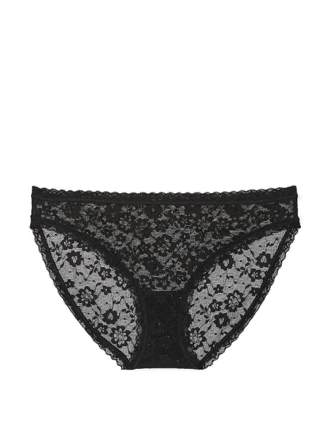 Кружевные женские трусики бикини с блестками Victoria's Secret 1159848971 (Черный XL)