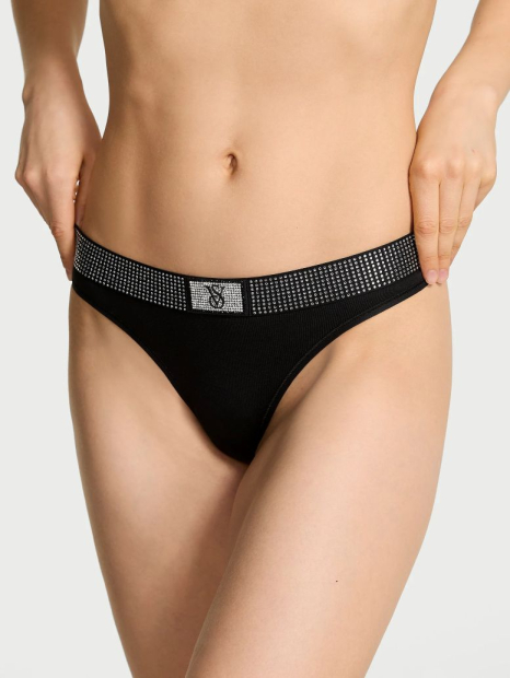 Трусики тонг Victoria's Secret со стразами 1159850605 (Черный XS)
